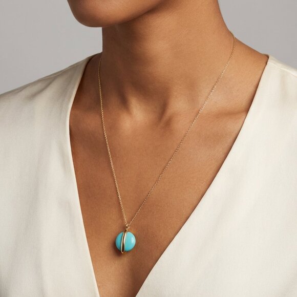 gorjana 18K Gold Plated Turquoise & Bar Pendant Necklace | Adj 20" | NWOT B9 - Picture 4 of 9